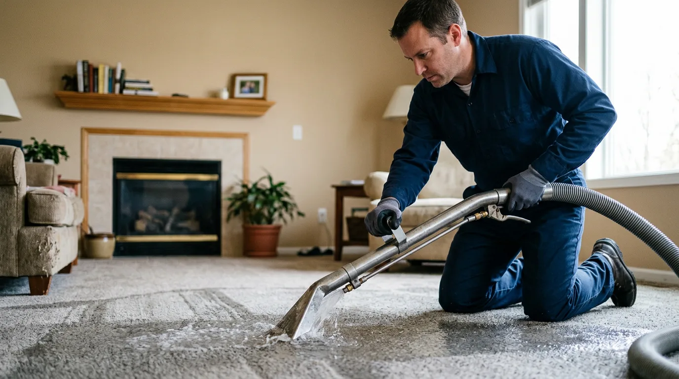 Water damage restoration technician working near Aurora, ME